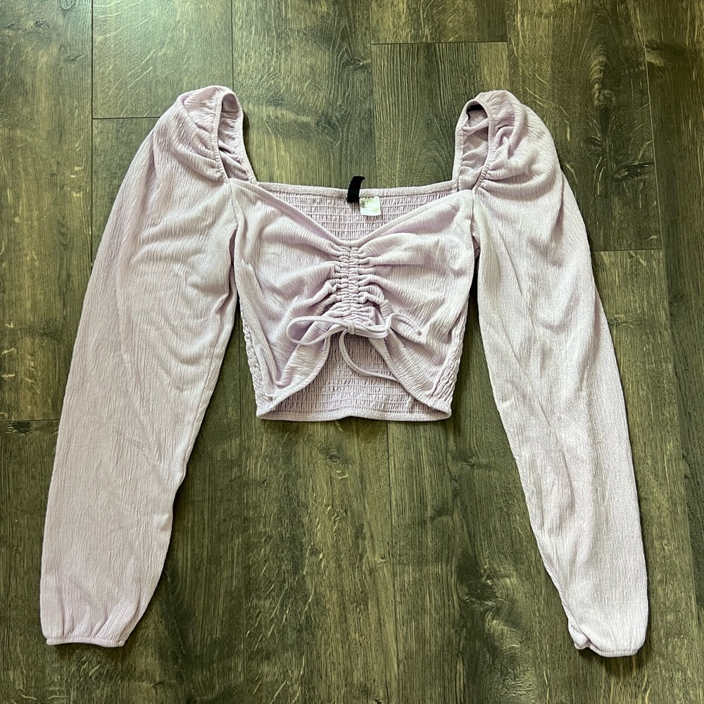 H&M Light Purple Ruched Crop Blouse